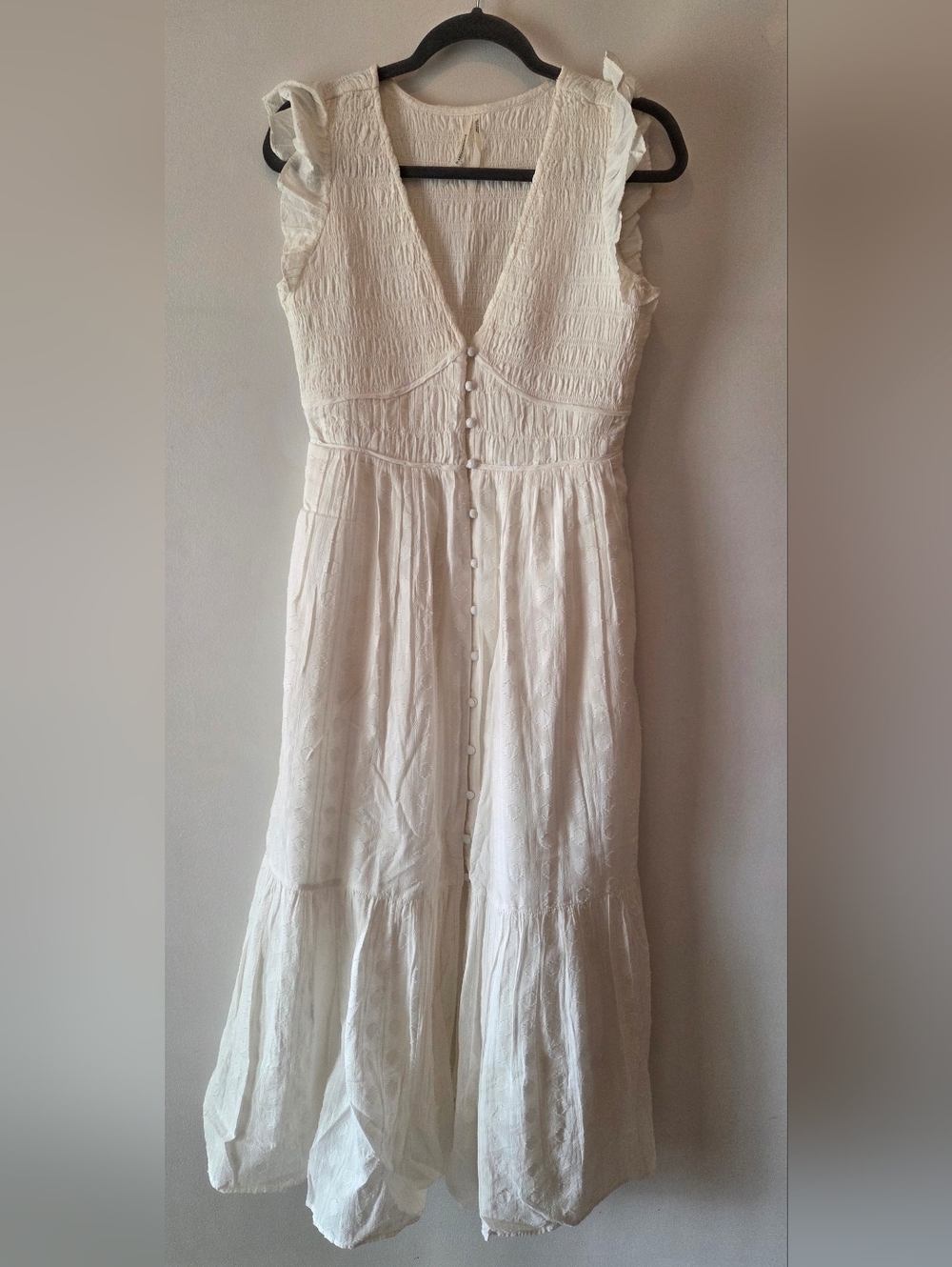 Anthropologie Peregrine Button-Front Maxi Dress with Ruffle Sleeves